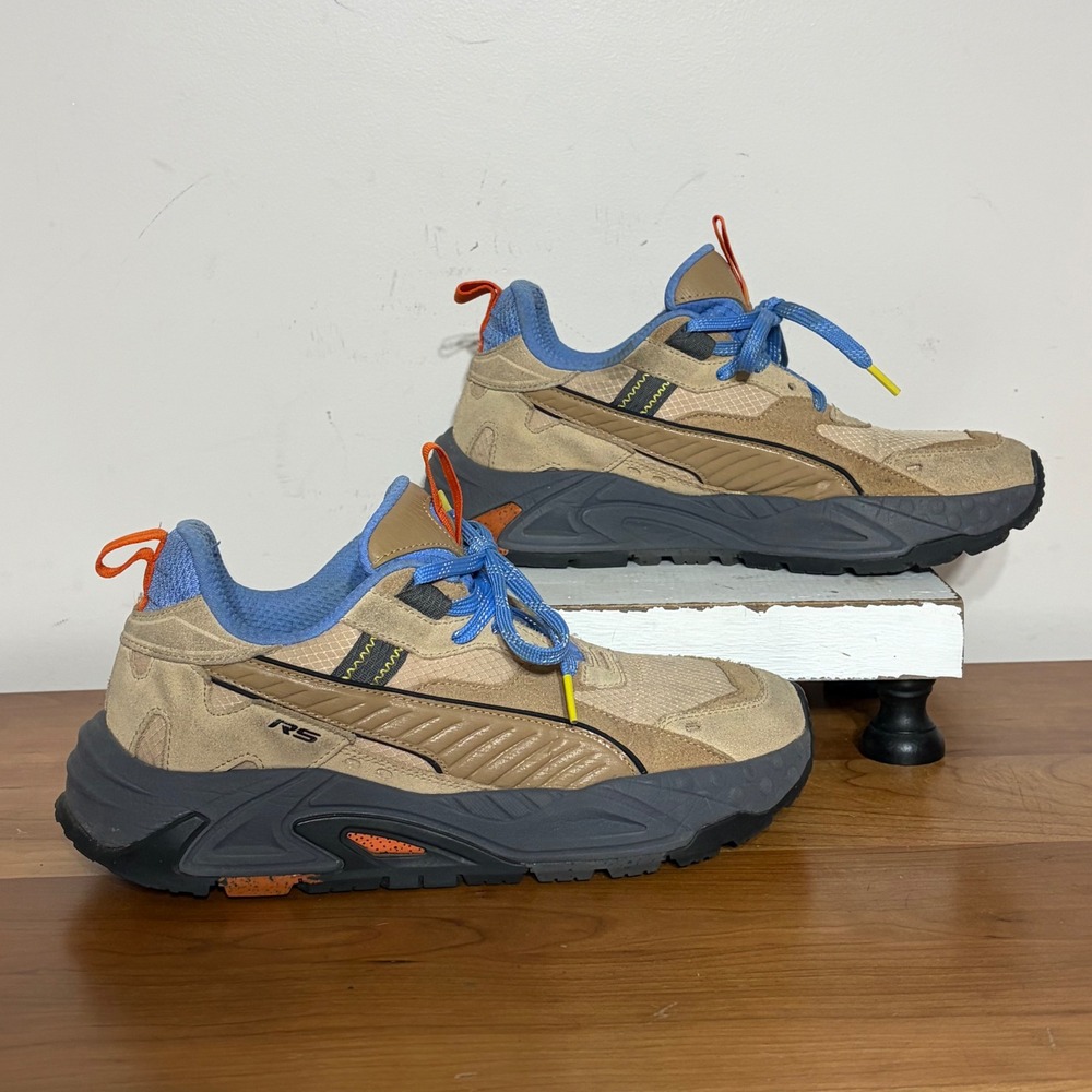 Puma RS-Trck Tan Blue Orange Suede Mesh Trail Sneakers 391721-01 Mens 8.5
